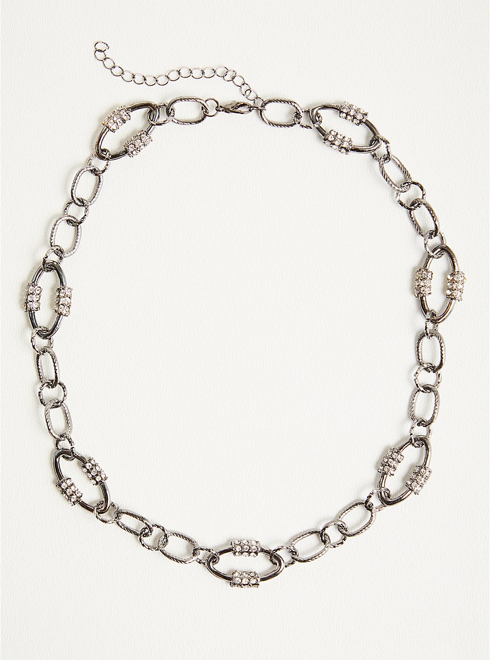 Plus Size Link Necklace with Pave Detail - Hematite Tone, , hi-res