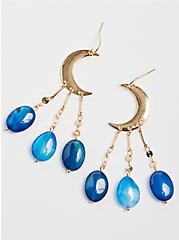 Plus Size Moon with Blue Stone Drops Earring - Gold Tone, , alternate