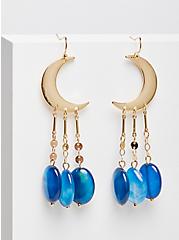 Plus Size Moon with Blue Stone Drops Earring - Gold Tone, , hi-res