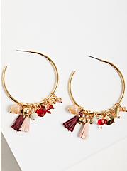 Hoop with Tassel Charms - Gold Tone, Blush & Wine, , alternate