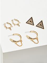 Plus Size Geometric Huggie Earring Set of 3  - Gold Tone, , hi-res