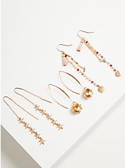 Linear Threader Earring Set of 3  - Gold Tone, Blush & Wine, , hi-res