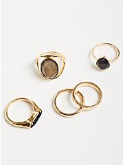 Plus Size Cocktail Ring Set of 4 - Gold Tone & Grey Stone, GOLD, alternate
