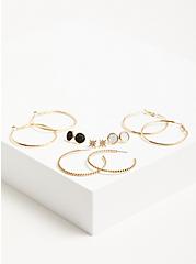Hoops with Black Faux Moonstone Studs Set of 6 - Gold Tone, , hi-res