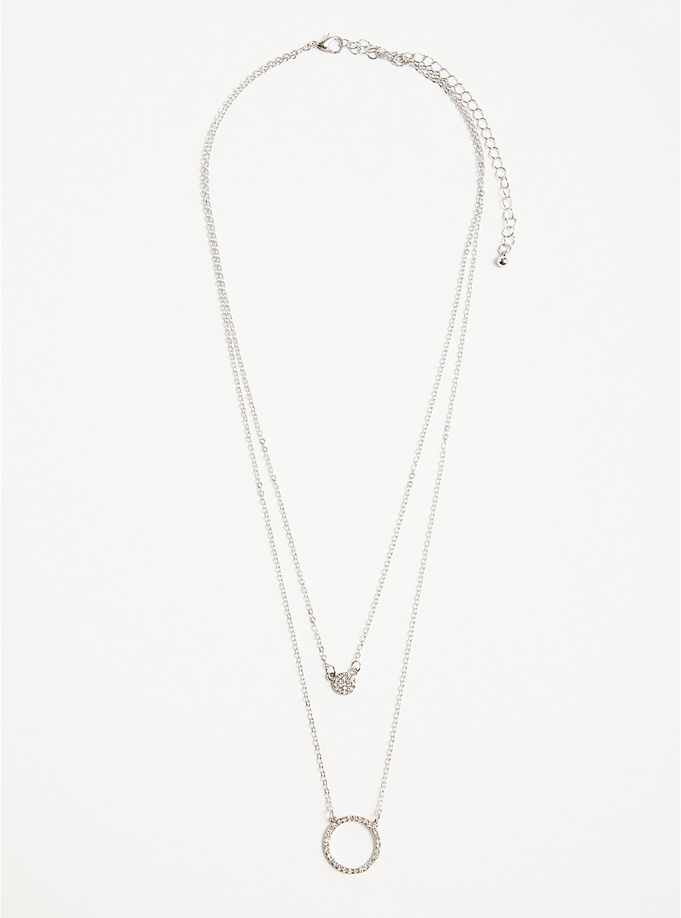 Layered Necklace with Pave Circles - Silver Tone, , hi-res