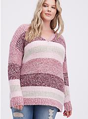 Plus Size Slouchy Tunic Sweater - Pink Stripe , STRIPE - MULTICOLOR, hi-res