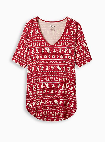 Plus Size Favorite Tunic - Super Soft Disney Mickey & Friends Holiday Fair Isle Red, MULTI, hi-res