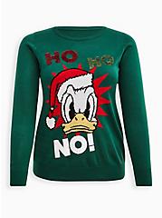Plus Size Embellished Sweater - Disney Mickey & Friends Donald Duck Ho Ho No Green, EVERGREEN, hi-res