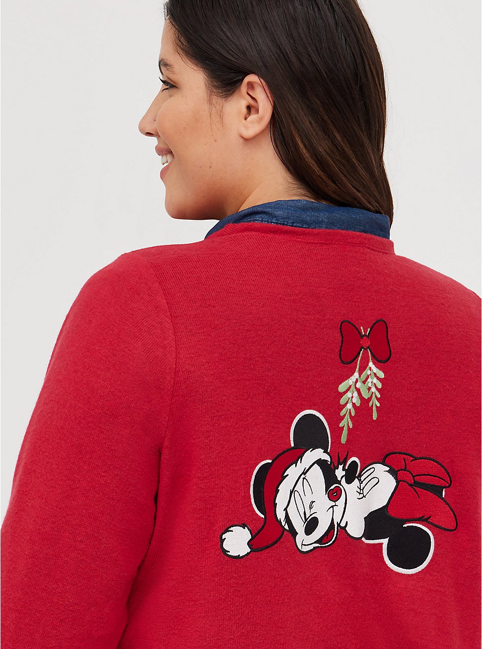 Plus Size Cardigan - Super Soft Plush Disney Mickey & Friends Mistletoe, JESTER RED, hi-res