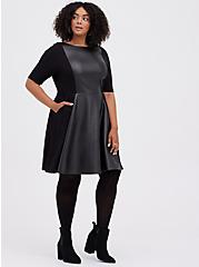 Skater Dress - Luxe Ponte Coated Black, DEEP BLACK, alternate