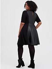 Plus Size Skater Dress - Luxe Ponte Coated Black, DEEP BLACK, alternate