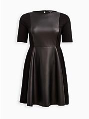 Plus Size Skater Dress - Luxe Ponte Coated Black, DEEP BLACK, hi-res