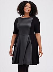 Plus Size Skater Dress - Luxe Ponte Coated Black, DEEP BLACK, hi-res