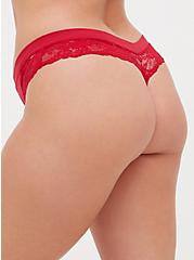 Plus Size Seamless Flirt Thong Panty - Lace Red, JESTER RED, alternate