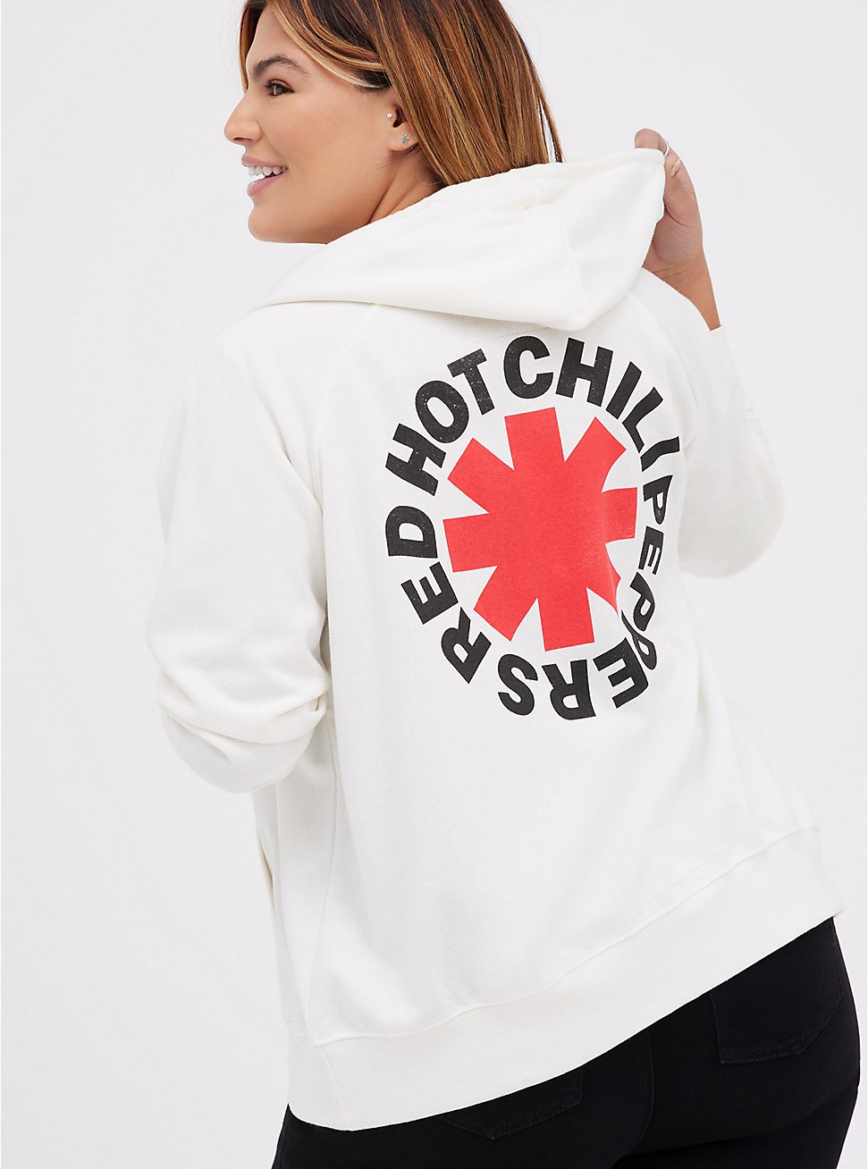 Zip Hoodie - Cozy Fleece Red Hot Chili Peppers Logo Graphic White, IVORY, hi-res