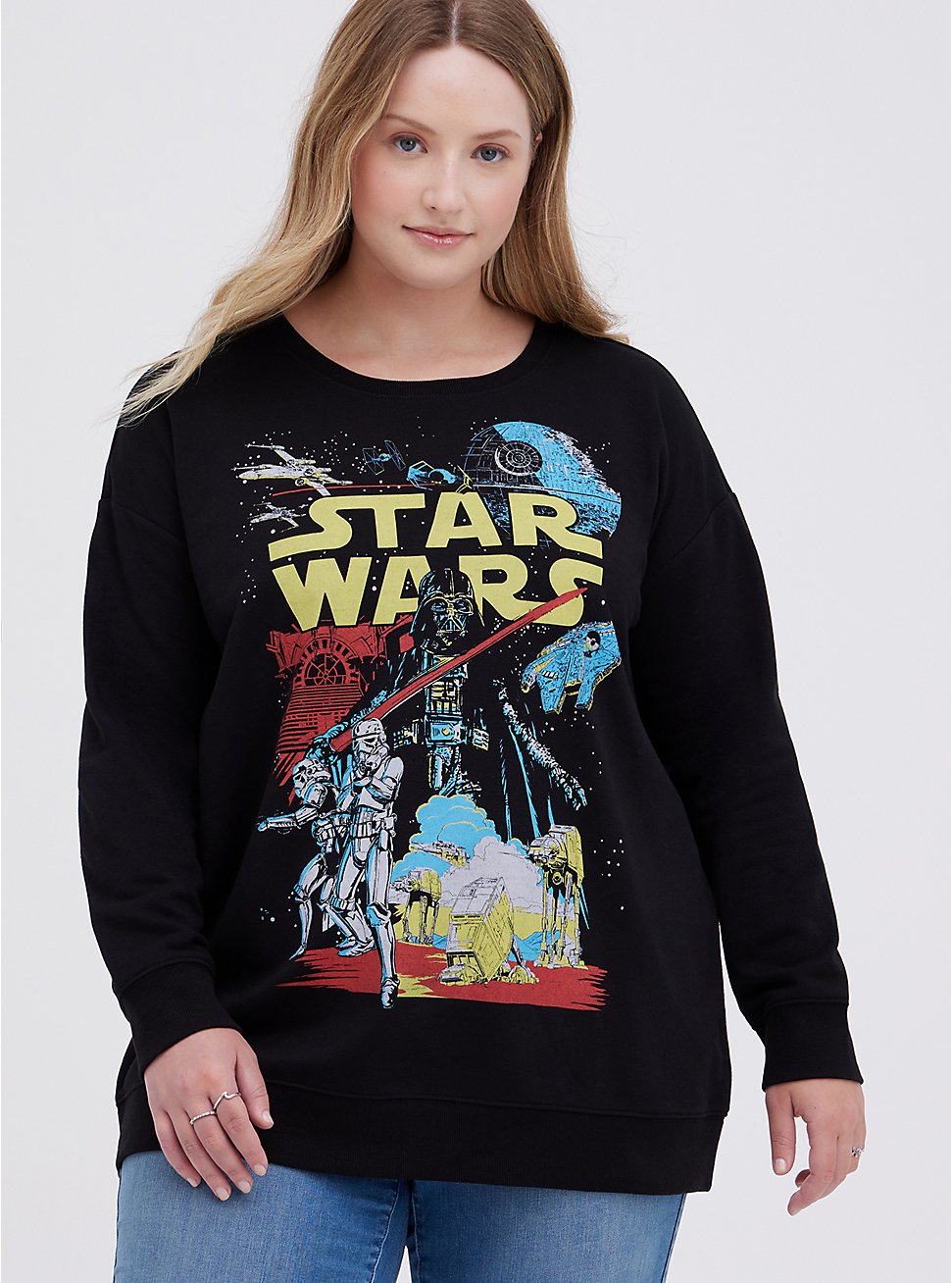 Plus Size Tunic Sweatshirt - Cozy Fleece Star Wars Black, DEEP BLACK, hi-res