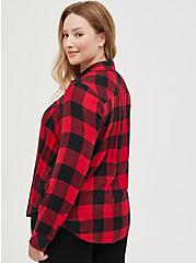 Button Down Shirt - Brushed Rayon Plaid Red, PLAID - RED, alternate