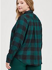 Plus Size Pocket Shirt - Brushed Rayon Green Plaid, PLAID - GREEN, alternate