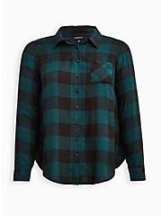 Pocket Shirt - Brushed Rayon Green Plaid, PLAID - GREEN, hi-res