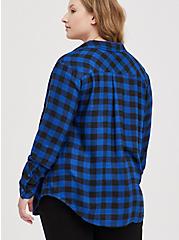 Button Down Shirt - Brushed Rayon Plaid Blue, PLAID - NAVY, alternate