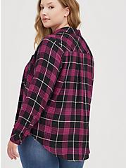Plus Size Tunic Pocket Shirt - Brushed Rayon Plaid Pink & Black, PLAID - PINK, alternate