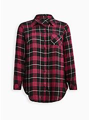 Plus Size Tunic Pocket Shirt - Brushed Rayon Plaid Pink & Black, PLAID - PINK, hi-res