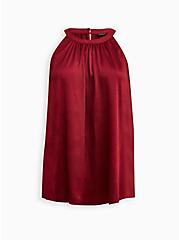 High Neck Tunic - Crinkle Gauze Shiny Deep Red, RUMBA RED, hi-res