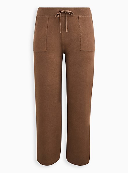 Pull-On Wide Leg Luxe Cozy Fleece Mid-Rise Pant, CARIBOU, hi-res