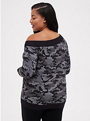 Off Shoulder Sweatshirt - Super Soft Plush Camouflage Black, OTHER PRINTS, alternate