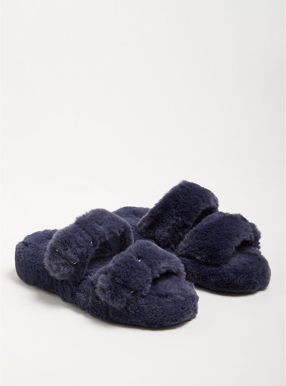 Double Band Faux Fur Slipper - Navy (WW), NAVY, hi-res