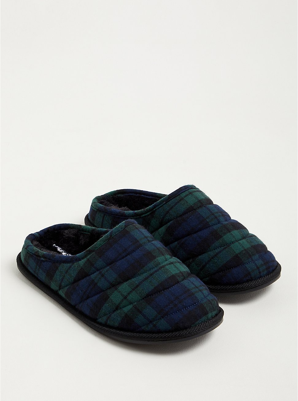Plus Size Quilted Slip-On Slipper - Blue & Green Plaid (WW), RED, hi-res