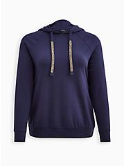 Classic Fit Ultra Soft Fleece Bedazzled Drawcord Hoodie, PEACOAT, hi-res