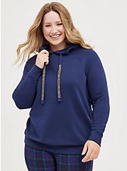 Classic Fit Ultra Soft Fleece Bedazzled Drawcord Hoodie, PEACOAT, hi-res
