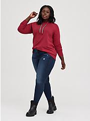 Plus Size Bedazzled Drawcord Hoodie - Ultra Soft Fleece Red, RED, alternate