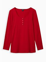 Plus Size Ribbed Henley Tee - Red, RED, hi-res
