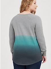 Plus Size Tunic Sweatshirt - Cozy Fleece Dip Dye Grey & Teal, OTHER PRINTS, alternate