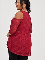 Plus Size Off Shoulder Babydoll - Stretch Lace Red, RUMBA RED, alternate