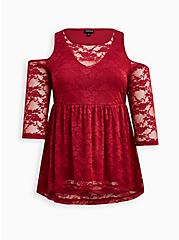 Plus Size Off Shoulder Babydoll - Stretch Lace Red, RUMBA RED, hi-res