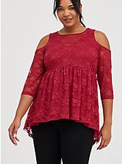 Plus Size Off Shoulder Babydoll - Stretch Lace Red, RUMBA RED, hi-res
