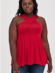 Plus Size Surplice Babydoll Tank - Super Soft Red, RED, hi-res