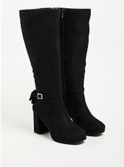 Plus Size Heel Knee Boot - Black Faux Suede (WW) , BLACK, alternate