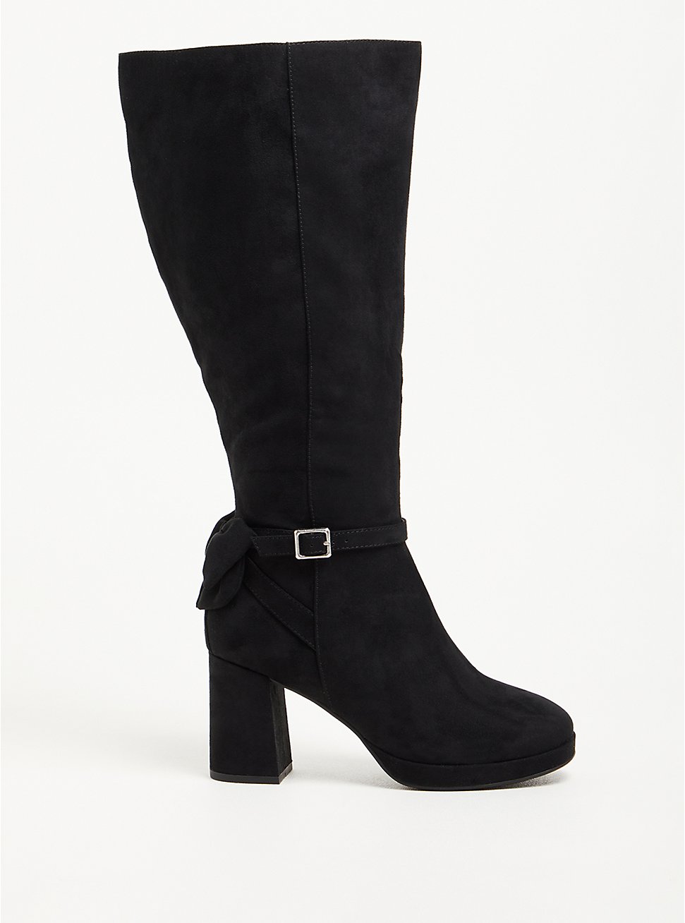 Plus Size Heel Knee Boot - Black Faux Suede (WW) , BLACK, hi-res