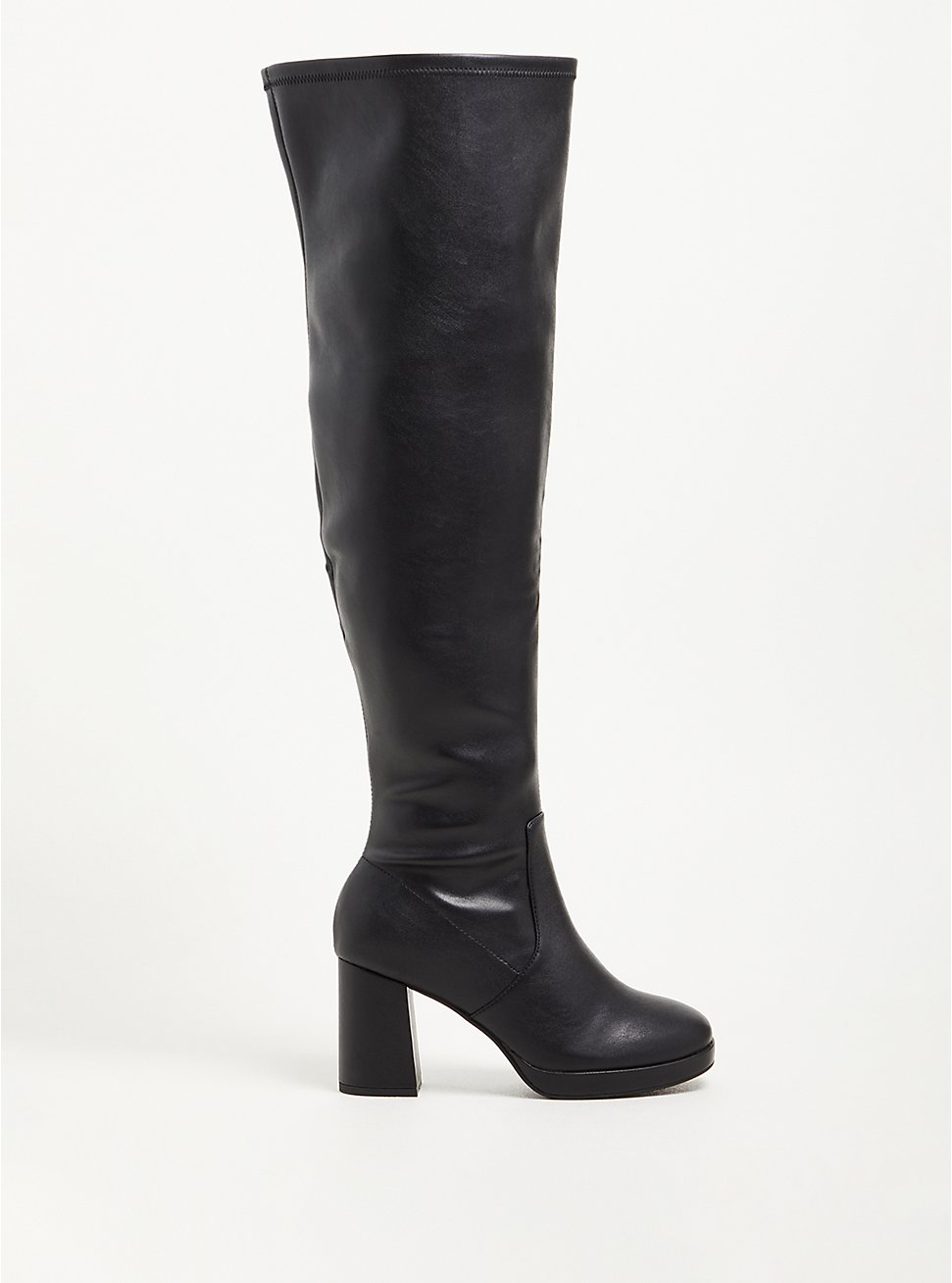 Stretch Heel Over The Knee Boot - Black Faux Leather (WW), BLACK, hi-res