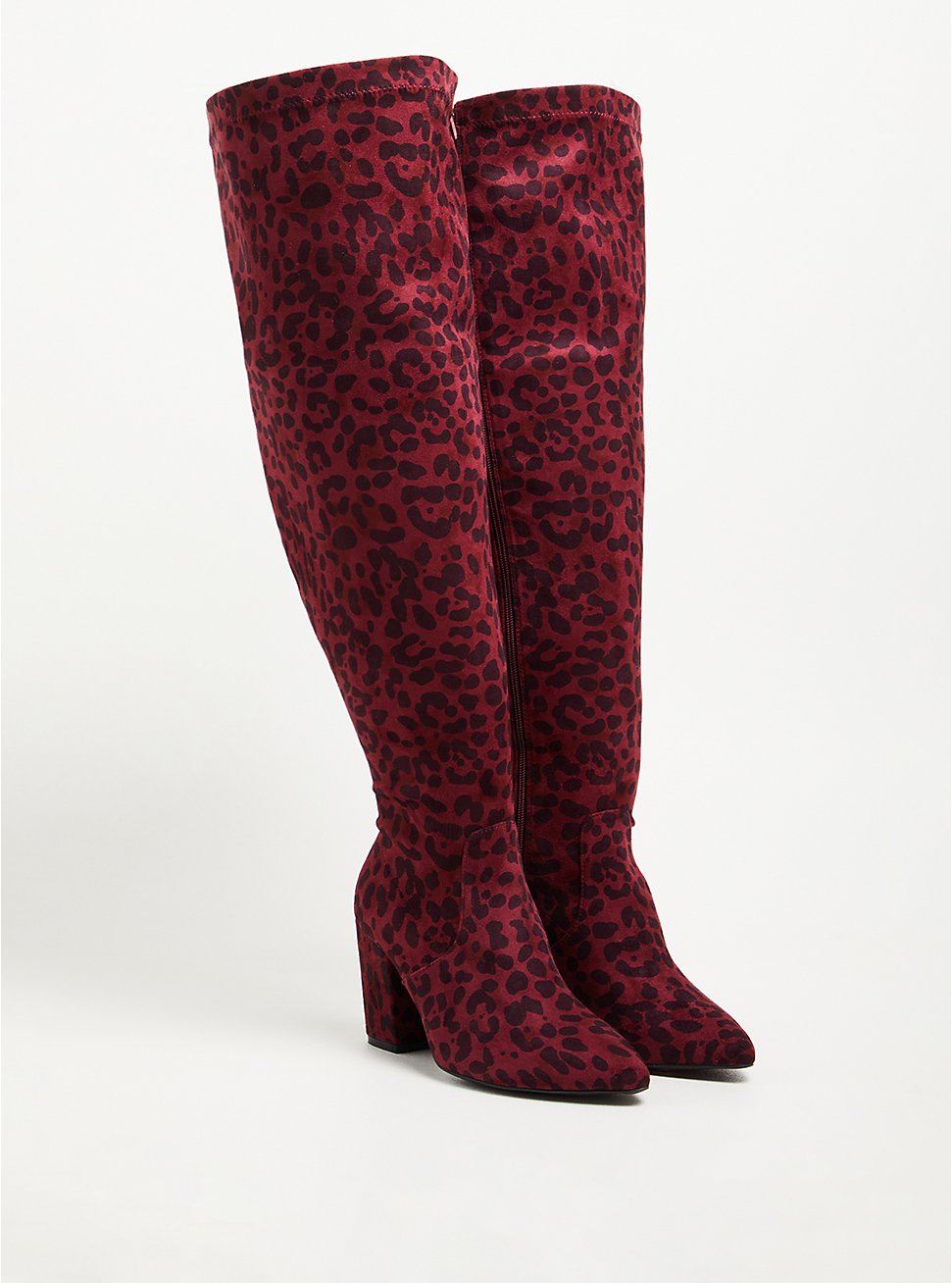 Plus Size Over The Knee Boot - Faux Suede Stretch Burgundy (WW), BURGUNDY, hi-res