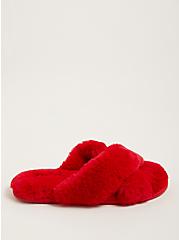 Faux Fur Slipper - Red (WW), RED, alternate