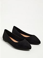 Plus Size Pointed Toe Flat - Black Faux Suede (WW), BLACK, hi-res