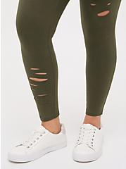 Plus Size Premium Legging with Asymmetrical Destruction - Olive, GREEN, alternate