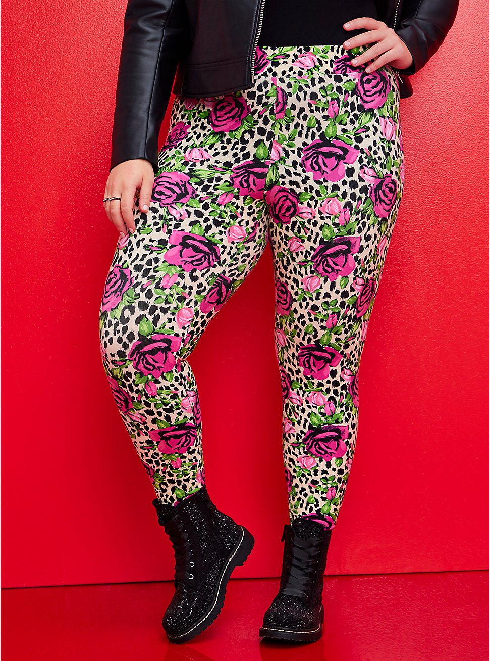 Plus Size Betsey Johnson Legging - Bright Rose & Leopard, MULTI, hi-res