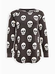 Plus Size Tunic Sweatshirt - Cozy Fleece Skull Mineral Wash Black, OTHER PRINTS, hi-res