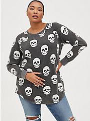 Tunic Sweatshirt - Cozy Fleece Skull Mineral Wash Black, OTHER PRINTS, hi-res